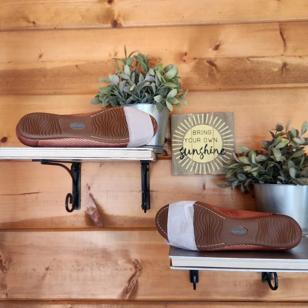 SoftWalk 💜 NWT Napa Embossed Ballet Flat Brandy Brown Leather Shoe Comfort 5.5M